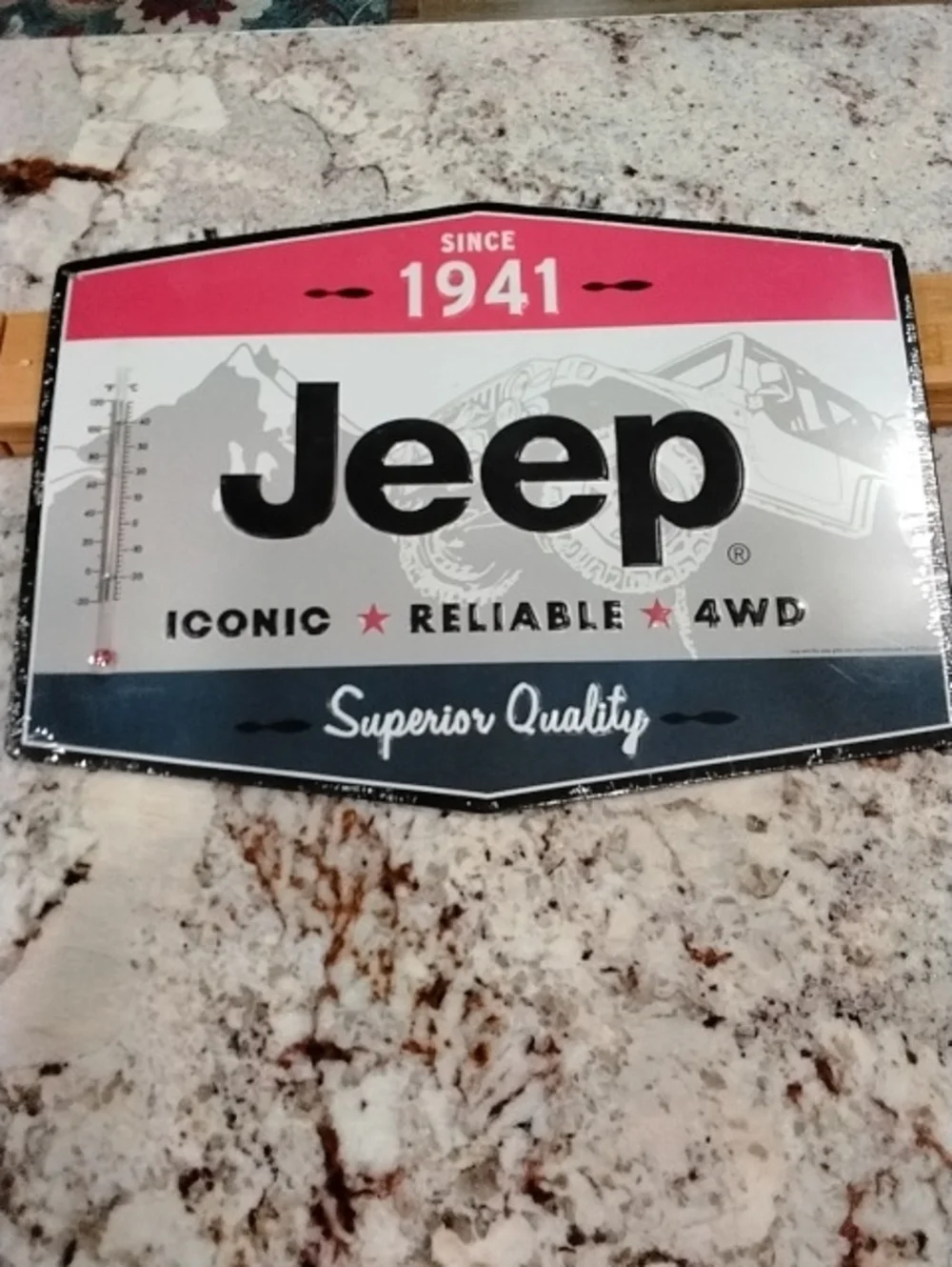 Jeep Black, Red & White Superior Quality Wall Sign W/ Built In Thermometer
